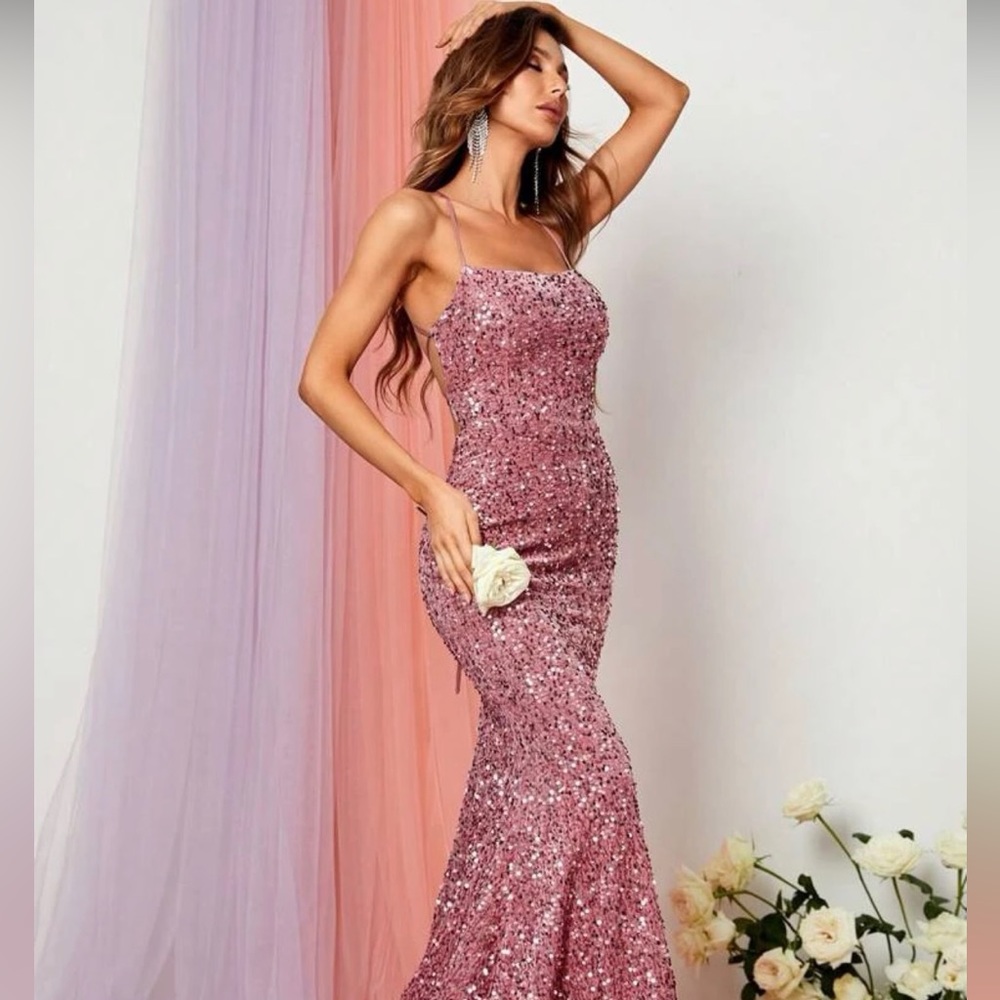 Sparkly Pink Sequin Prom Dress